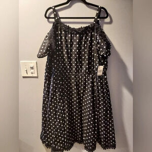 NWT Lane Bryant White & Black Polka Dot Cold Shoulder Lined Dress in Size 26/28